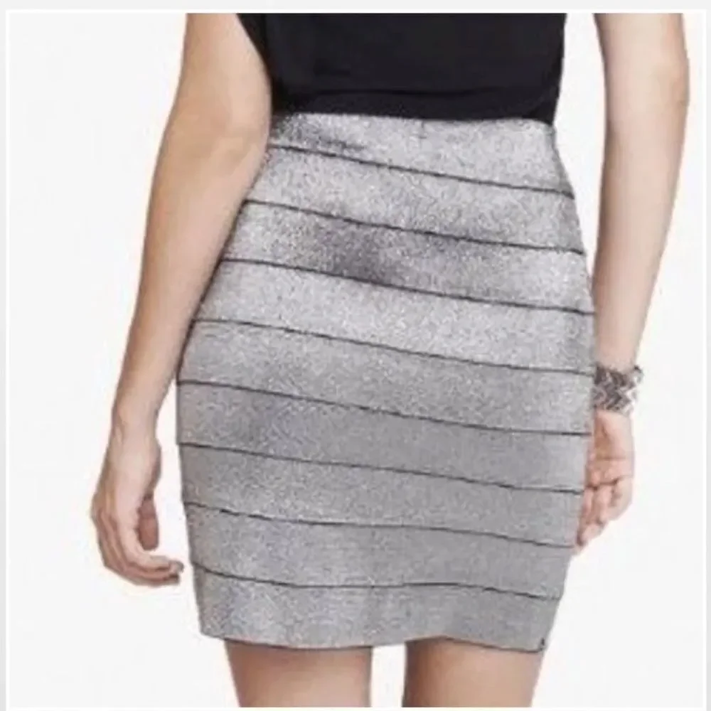 New Mini Pencil Skirt Silver Metallic Small